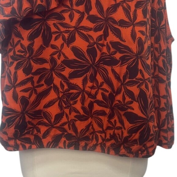Ava & Viv Floral One Shoulder Top Womens 3X Orange Black New Ruffle - Picture 4 of 6